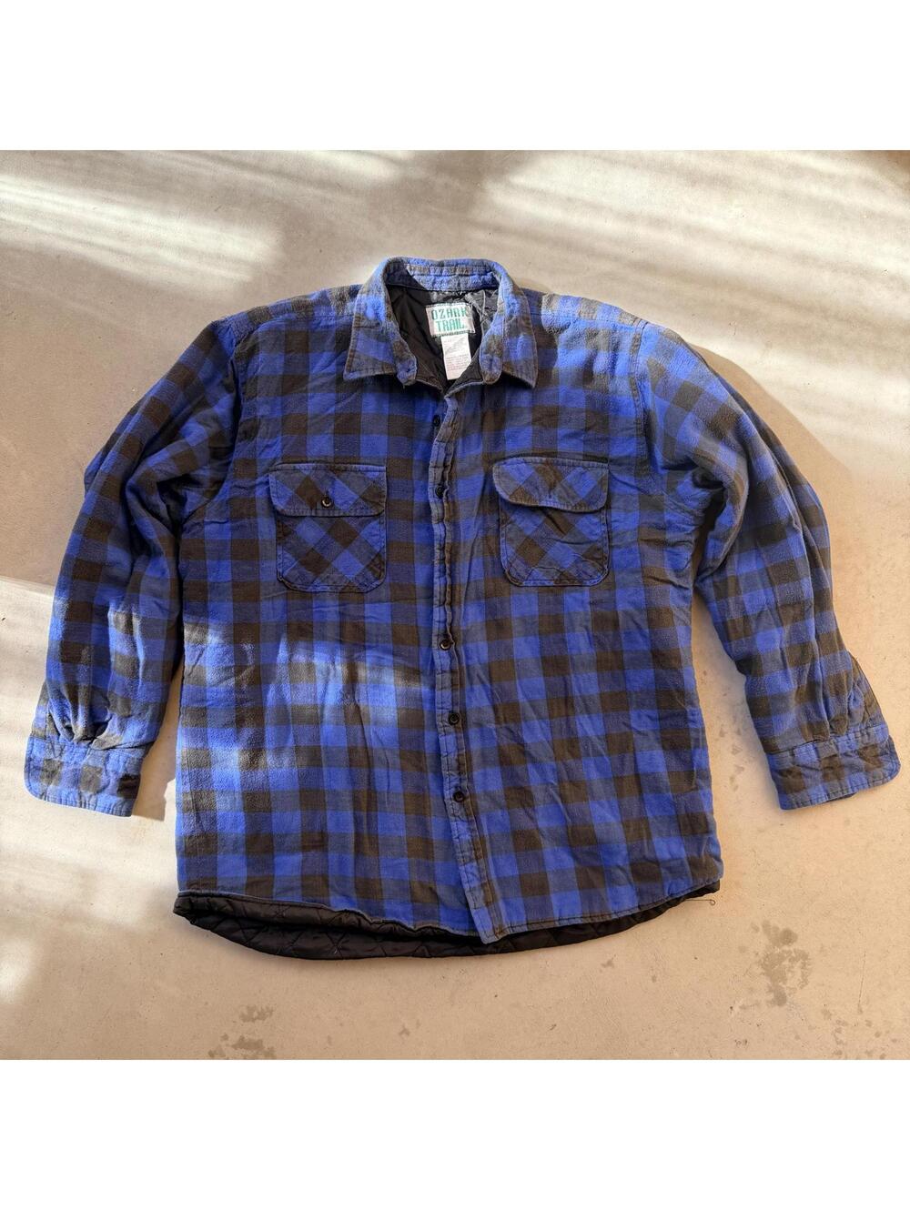 Plaid Quilted Flannel Shacket Vintage 90s y2K Ozark Trail Blue and Black